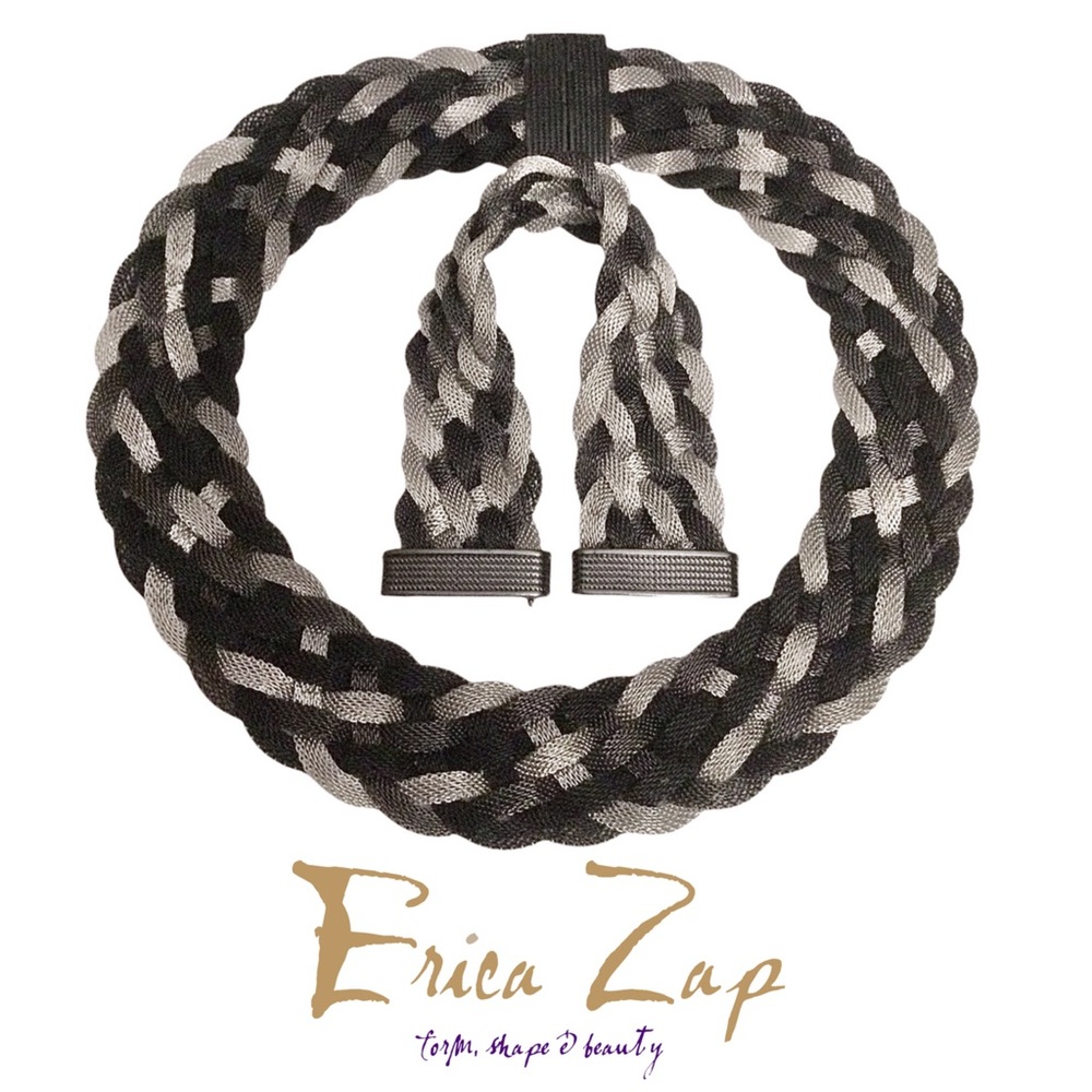 Erica Zap Jewelry Set Braided Mesh Necklace & Bracelet Magnetic Clasp 18”/8” EUC